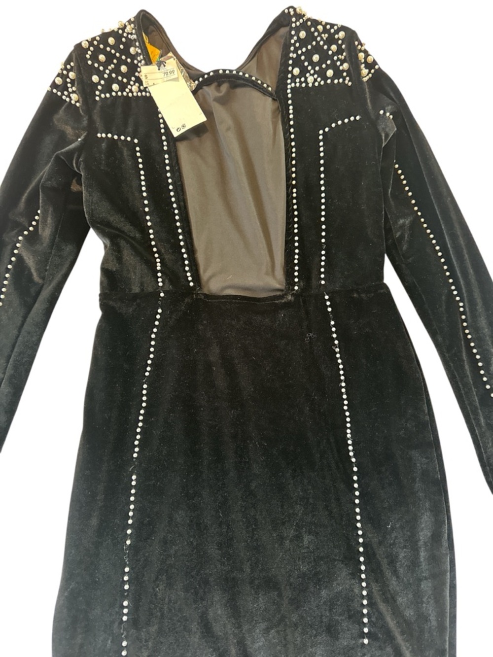 NWT H&M Black Velvet and Pearl Embellished Mini Dress - Picture 9 of 15